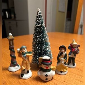 Ceramic Christmas Village Figurines and tree